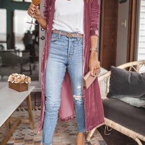 NWT Coat Long Velvet in Rose